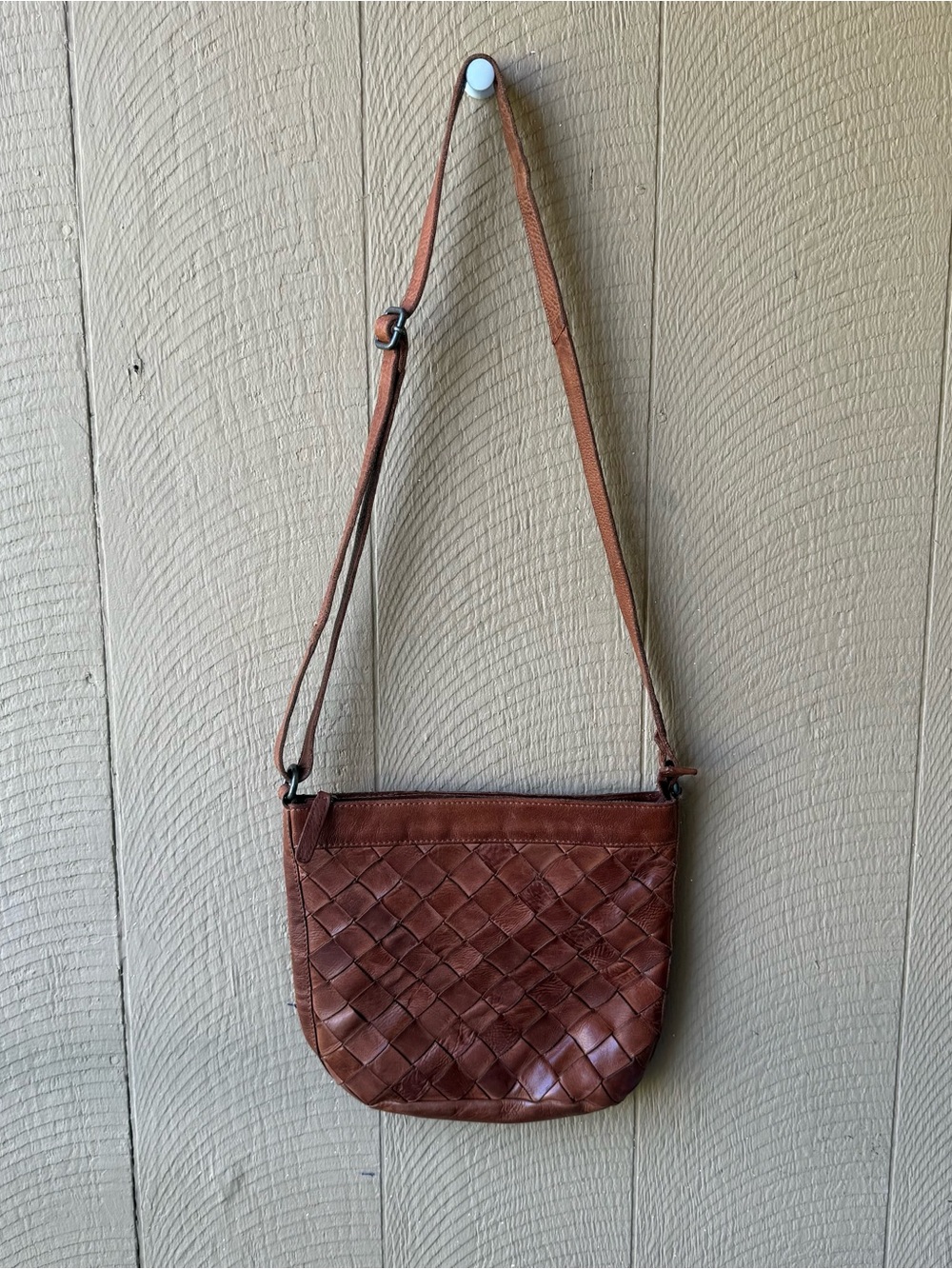 Vilenca Holland Cognac Woven Leather Crossbody Saddlebag Purse